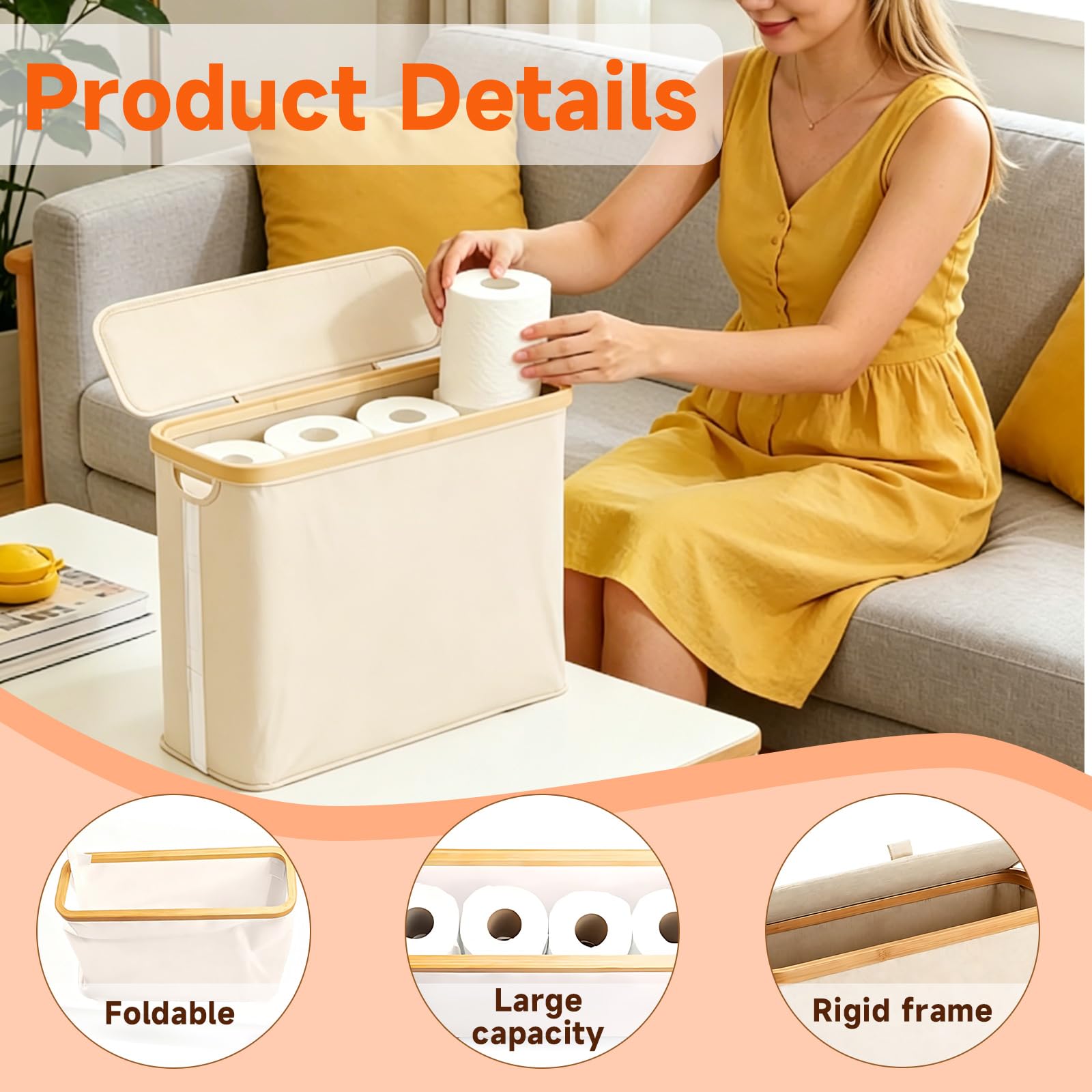 Toilet Roll Storage Box with Lid, Toilet Roll Basket, Storage Basket