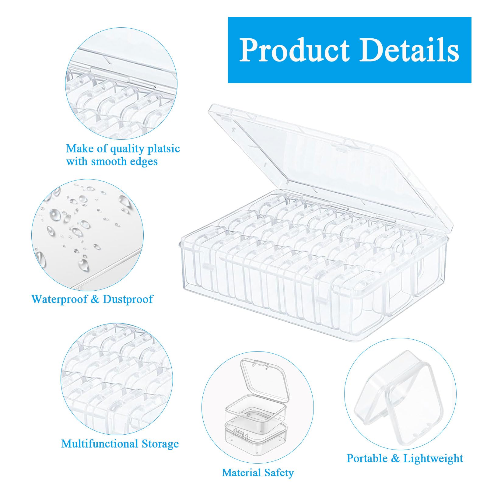 Bead Organiser Storage Box with Lid,ESYFOR 30 Pcs 5.5 x 5.5 x 2cm Bead Storage Box Plastic Transparent Removable Organizer Container for Diamond Art