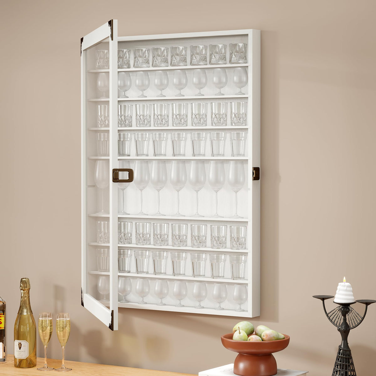 tonchean Shot Glass Display Case Lockable 72 Slots Wooden Display Cabinet