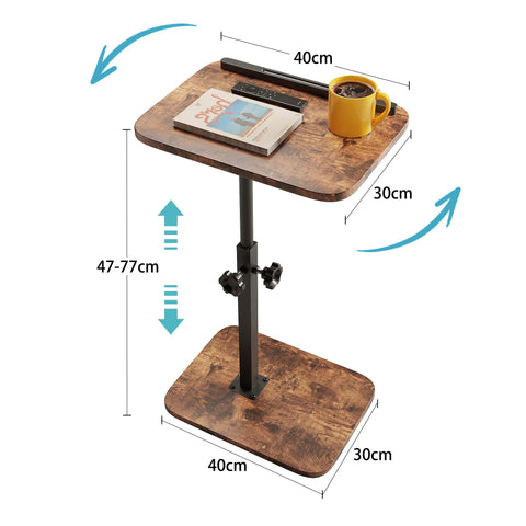 Xyphren C Shaped Side Table, 40x30cm Height Adjustable End Table for Small Spaces, 360° Swivel with Anti-Slip Bar