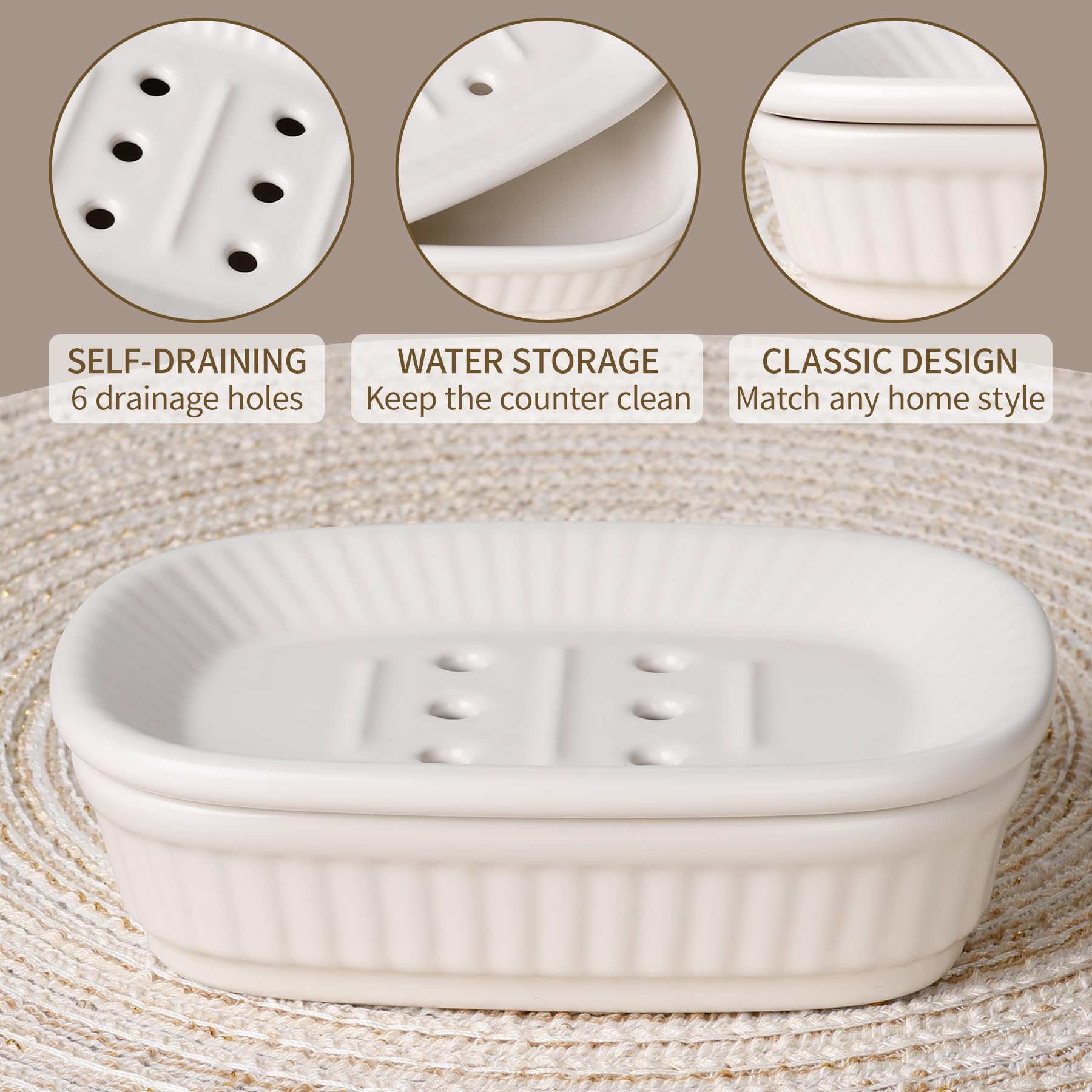 Bathroom Accessories Set 5PCS, Ceramic White Bathroom Accessory Set, Classic Design Bathroom Accessories Sets Complete