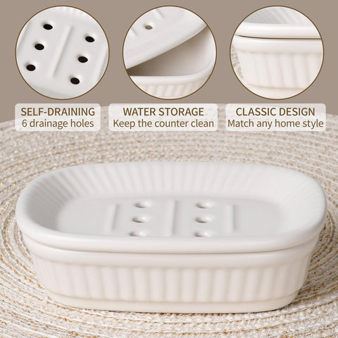 Bathroom Accessories Set 5PCS, Ceramic White Bathroom Accessory Set, Classic Design Bathroom Accessories Sets Complete