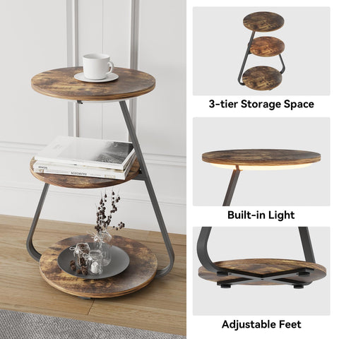 ARTETHYS Side Table, Small Round Coffee Table, Rustic Brown