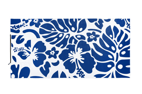 Olly & Rose Luxury Microfibre Large Beach Towel with Zip Pocket and Inflatable Pillow and Reversible Pattern 90 x 160cm Blue