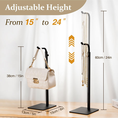 Josmimic Adjustable Purse Display Stand – Black Metal Table Stand for Handbags and Garlands, Ideal for Wardrobe, Desk and Store Use (Pack of 1)