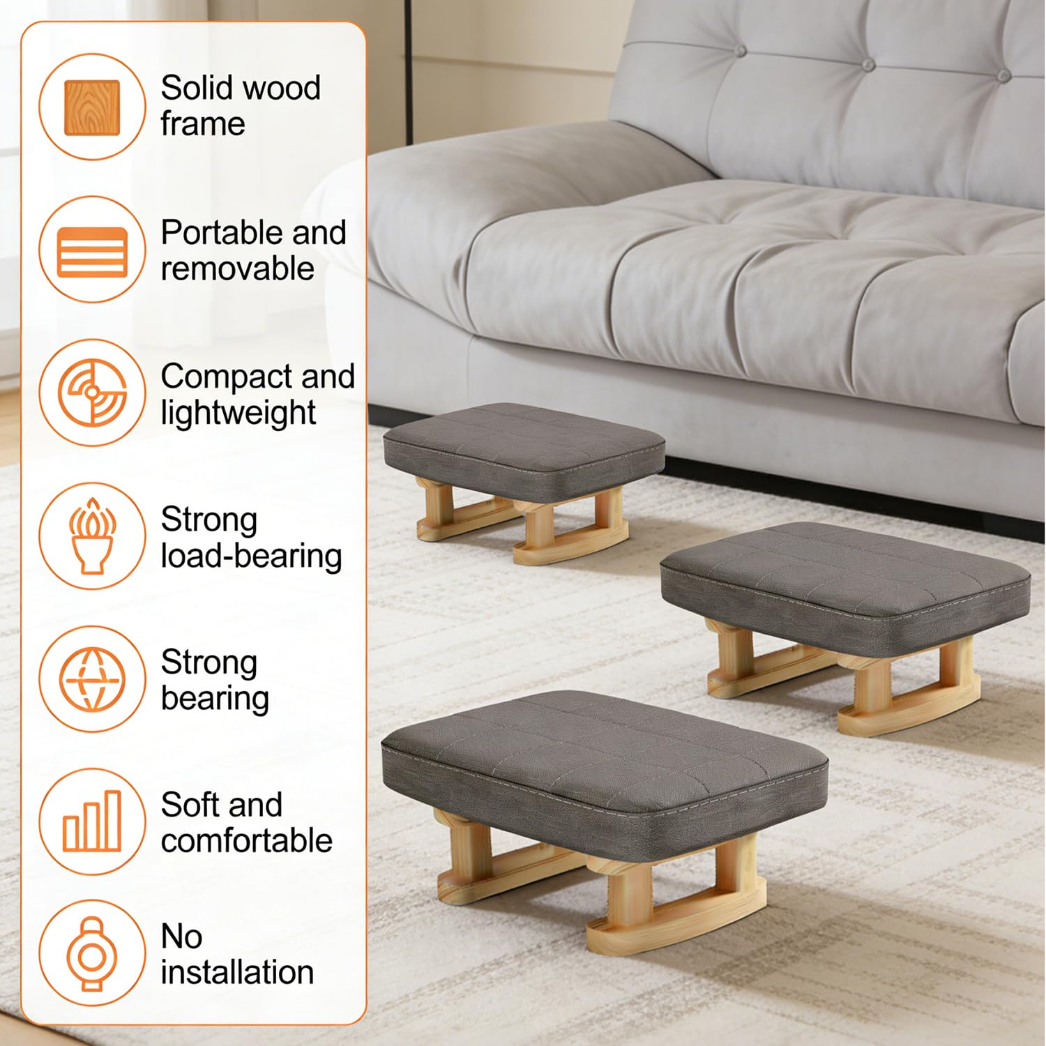 Xygobla Small Solid Wood Footstool with Padded Seat