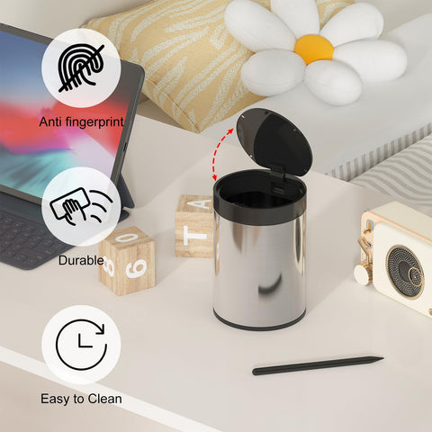 SolaceCove Mini Bin with Lid, Tea Bag Bin Stainless Steel Desktop Small Trash Can, 0.4Gal 1.5L Tabletop Trash Can