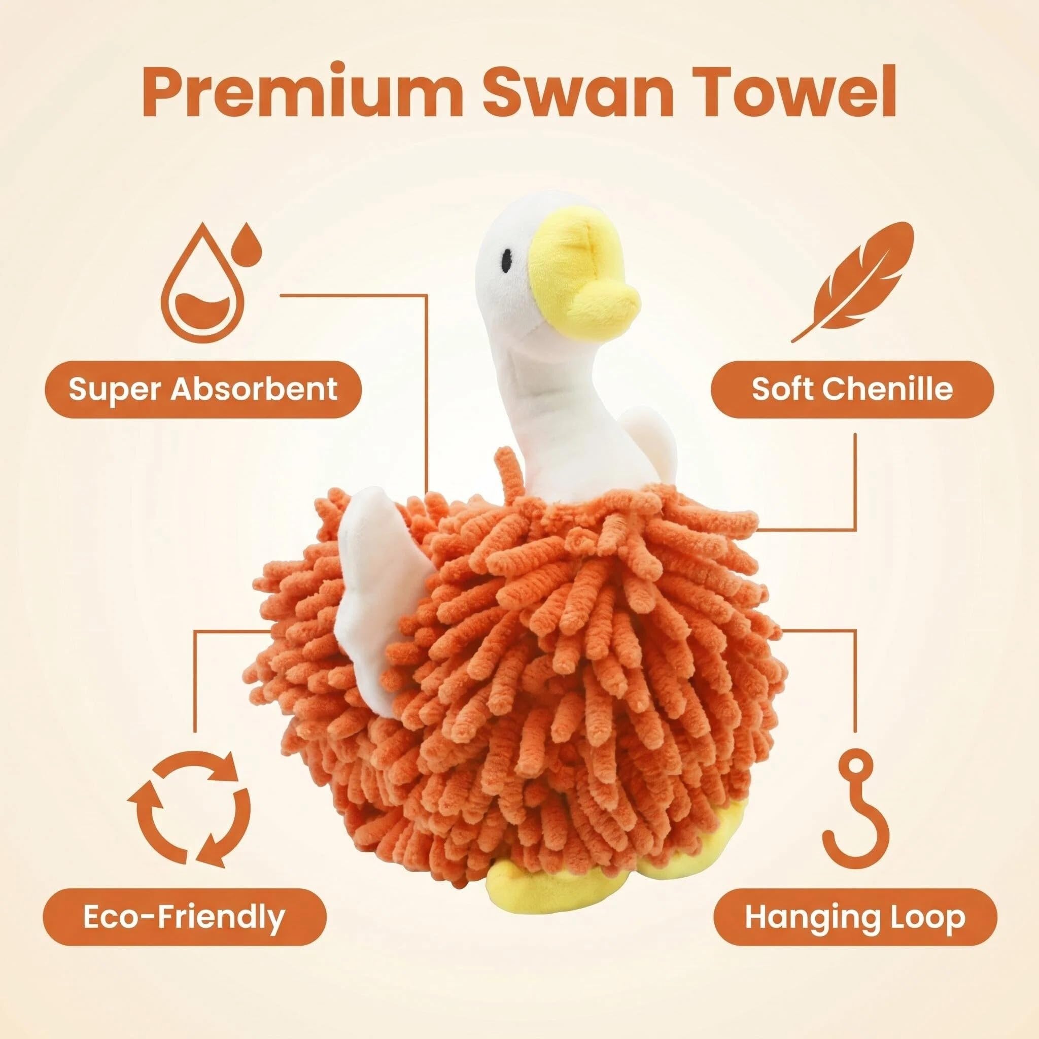 FILOEEX New Cute Swan Shaped Chenille Hand Towel, Duck Hands Towels for Bathroom Kitchen Home Decor