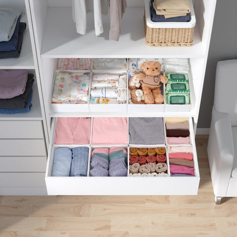 ORLISA Set of 16 Drawer Organisers, Compatible with PAX Wardrobe, 100 x 58 cm, Foldable Fabric Boxes with Sturdy Base for Clothes, Robust White