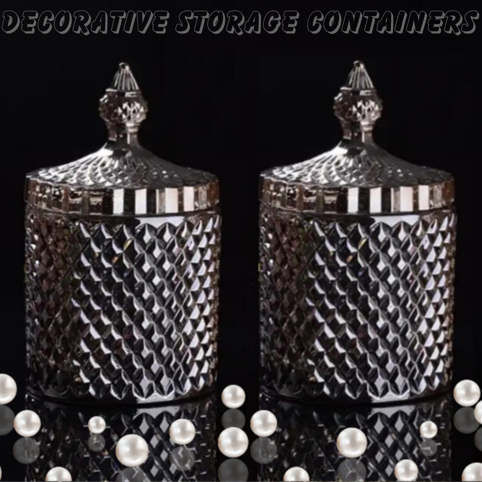 HANFCO® 2Pcs 10oz Glass Cotton Bud Holder Dispenser Cotton Pad Holder Grey Jars With Lid Bathroom Accessory Makeup Vanity Cotton Balls Wool Swab Pads
