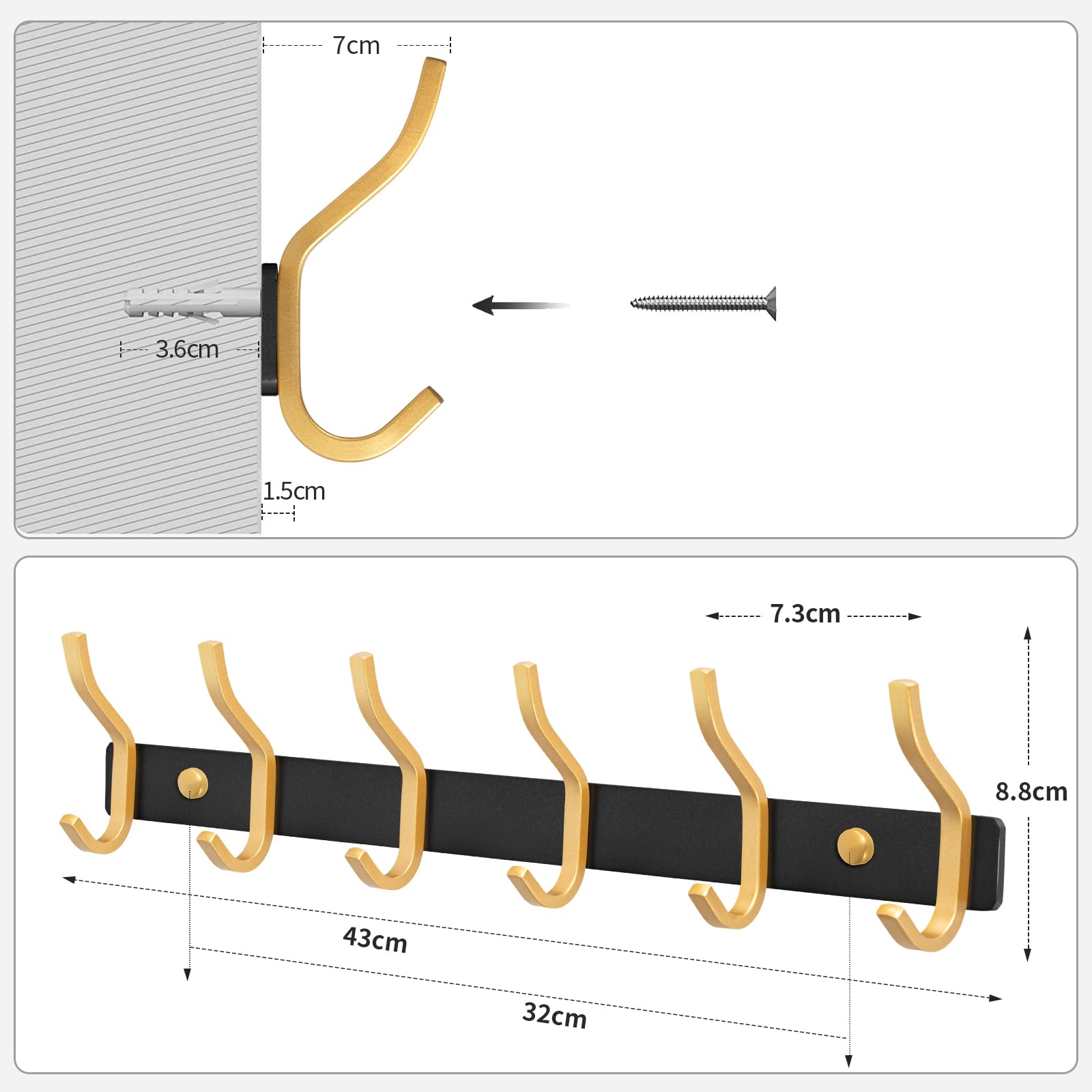 MEIJO Coat Hooks Wall Mounted, Coat Rack Wall Mounted Stainless Steel Heavy Duty Wall Hook, Coat Hooks for Door, Bedroom, Bathroom