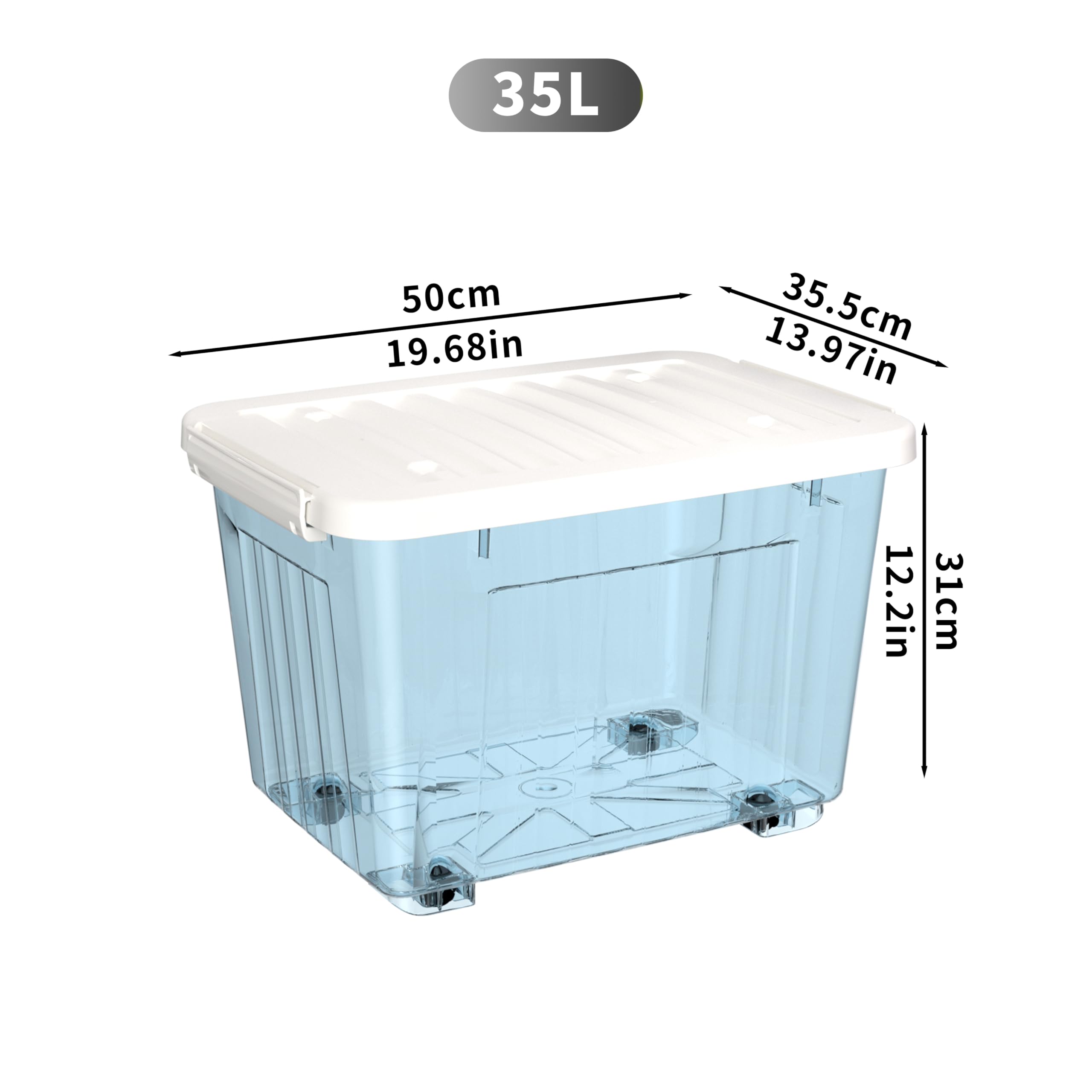 Cetomo 35L*4 Plastic Storage Boxes with Wheels, Lidded Storage Box with Secure Side Latches, PP Nestable and Stackable Clear Organizer for Home