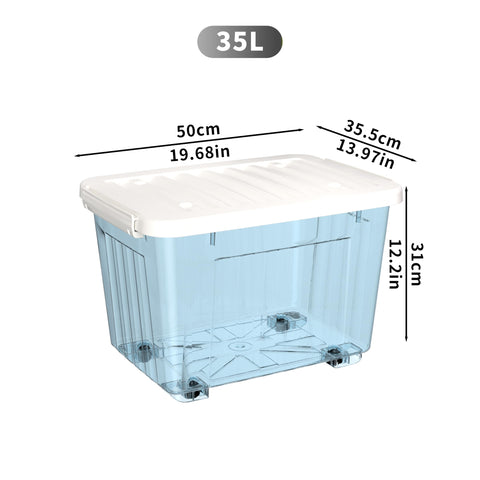 Cetomo 35L*4 Plastic Storage Boxes with Wheels, Lidded Storage Box with Secure Side Latches, PP Nestable and Stackable Clear Organizer for Home