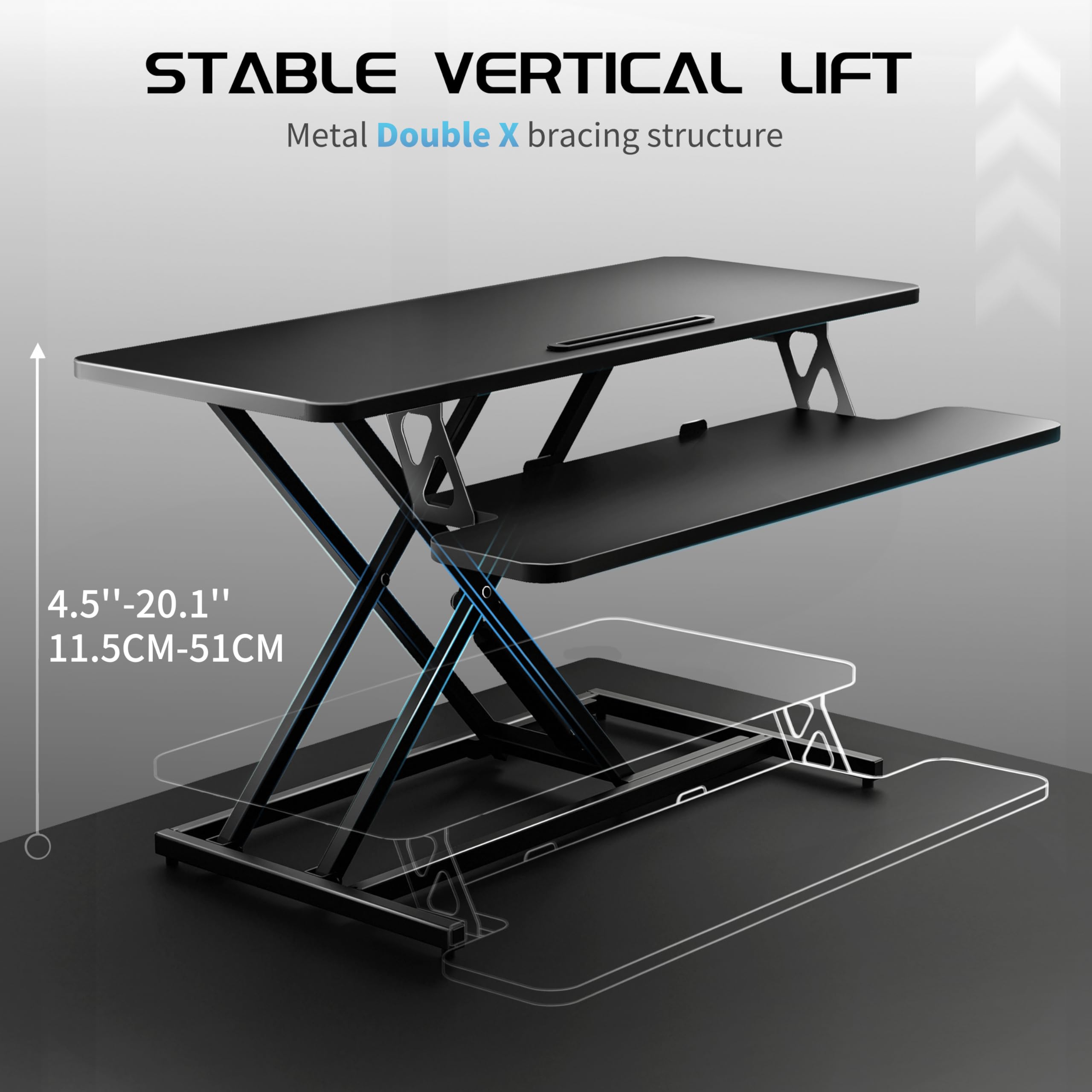 ERGOMAKER Height Adjustable Standing Desk Converter 101cm(40 Inch), Black
