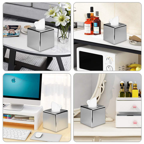 Discoball Tissue Box Cover Cube Tissue Holder Square Mirror Tissue Dispenser Holder Bathroom Tissue Organizer Stand for Home Office and Car (Silver)