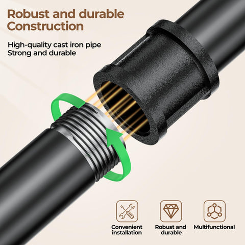 96cm Wall Mounted Clothes Rail Clothing Rack Industrial Pipe Rod Black