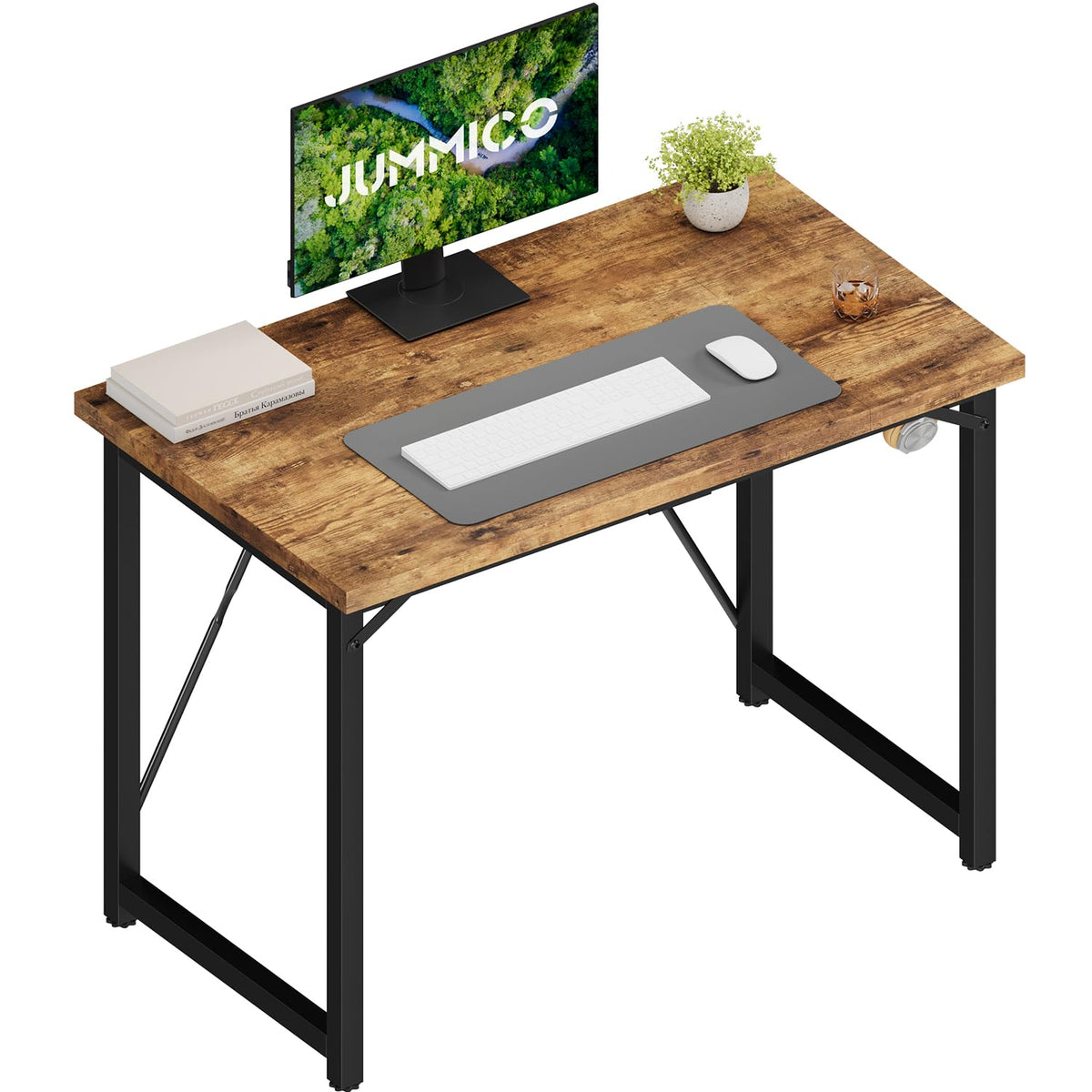 JUMMICO Computer Desk Table Workstation 100 x 50 x 75 cm for Office Living Room Bedroom Simple Assembly Industrial Design Black Desk Metal