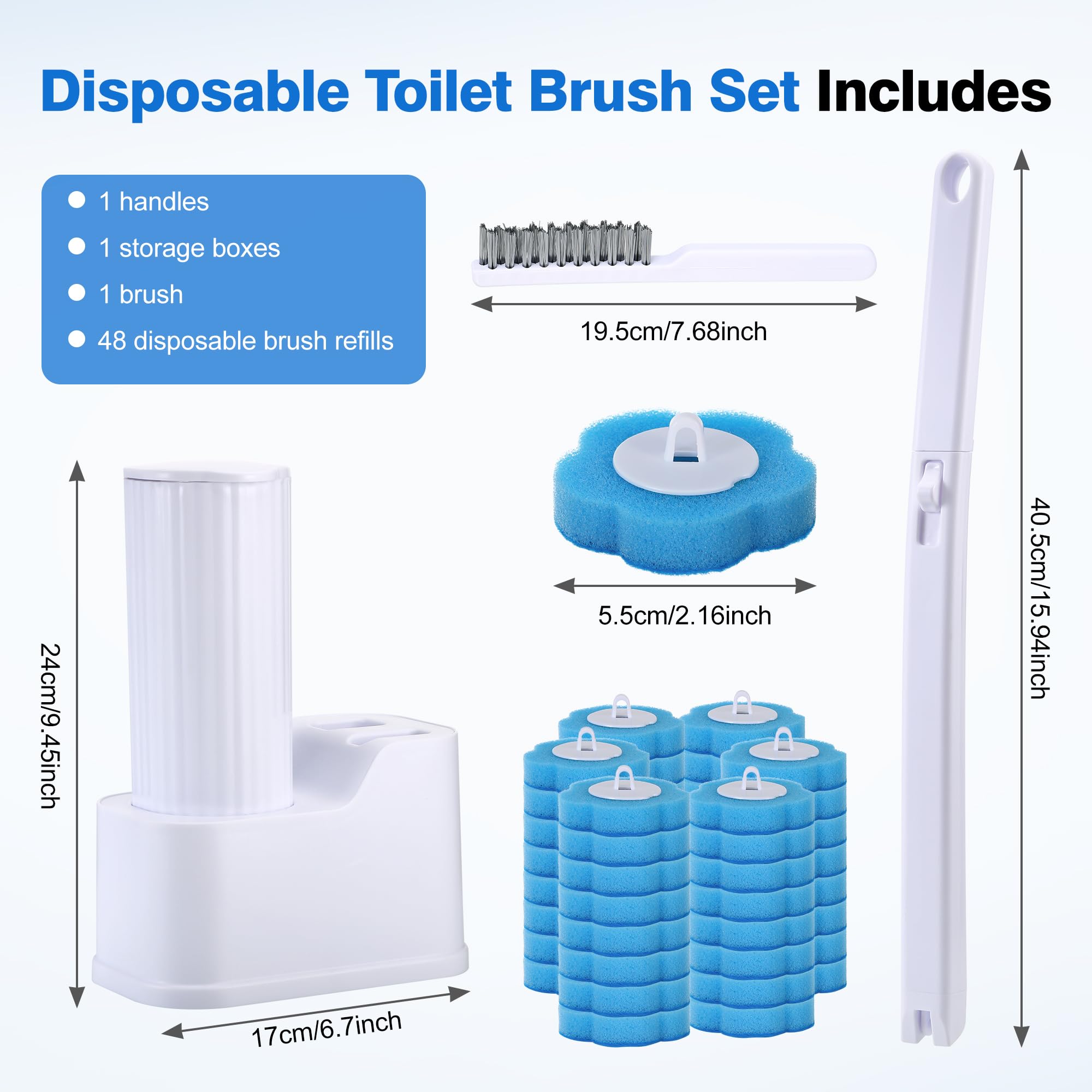 Seivunol Disposable Toilet Brush Set with 48 Refills, 1 Toilet Wands & 1 Brush, Durable Hygienic Toilet Brush