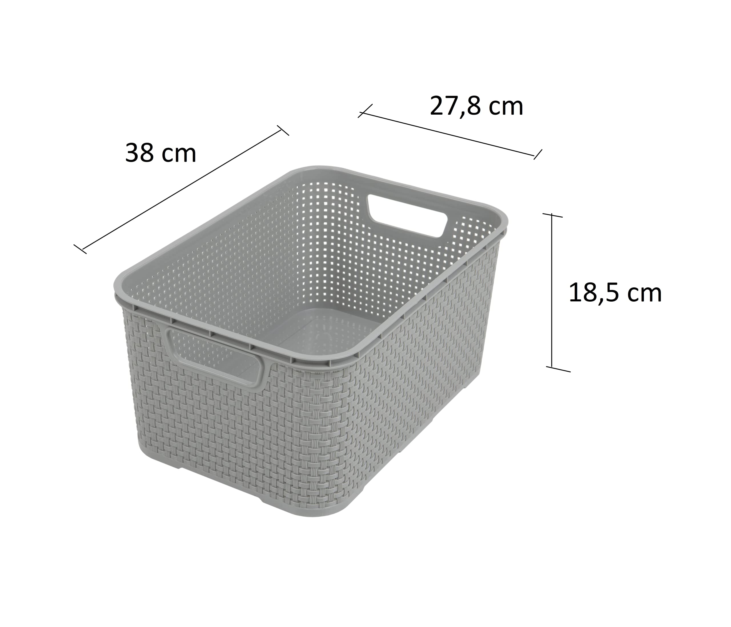 BranQ - Home essential Basket in Rattan Design Set of 3 Large 19 L BPA- Plastic PP Light Grey 38 x 27.8 x 18.5 cm
