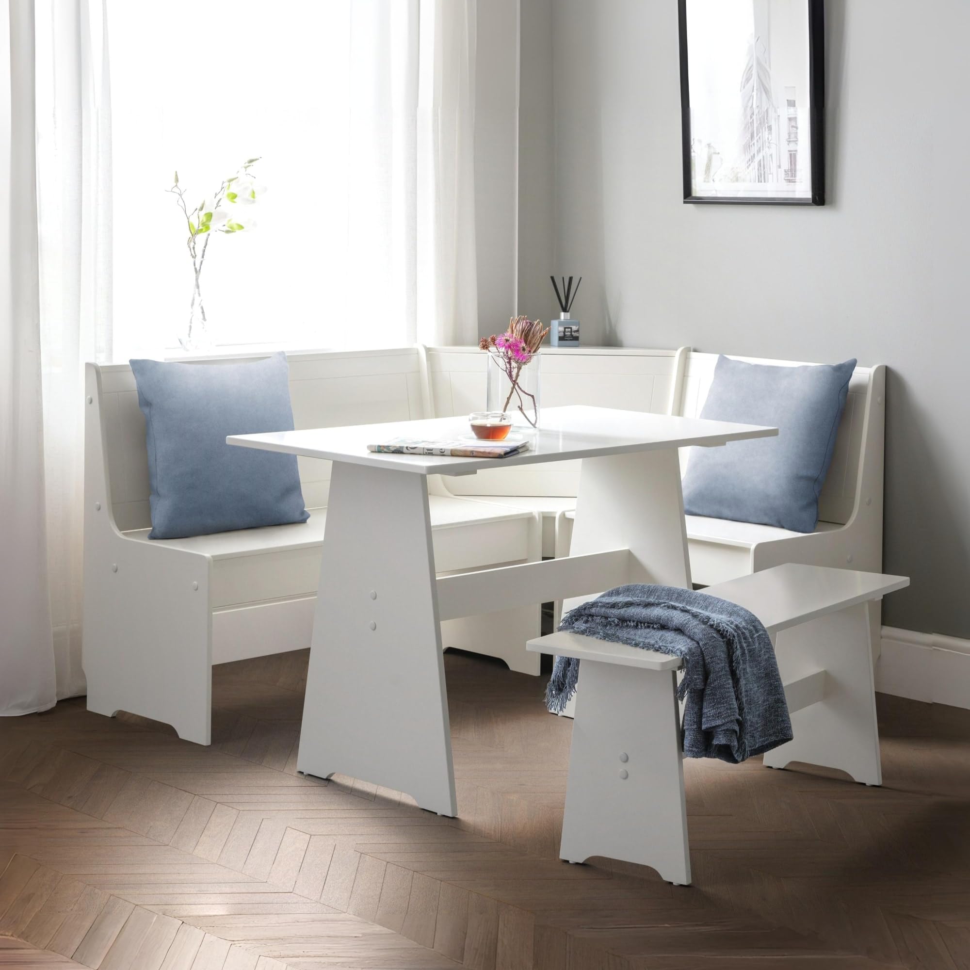 Julian Bowen Newport Corner Dining Set with Bench, White - W158 x D120cm