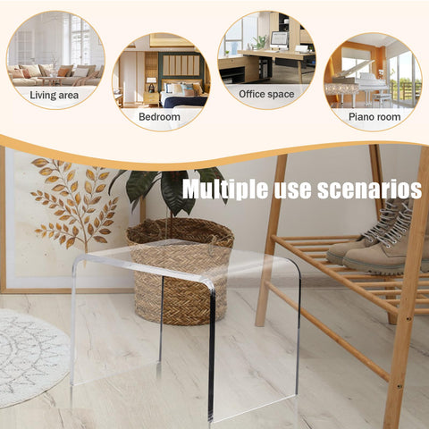 Clear Acrylic U Shaped End Table, Transparent Perspex Plastic Shower Stool, Stylish Modern Coffee Table with Rounded Edges