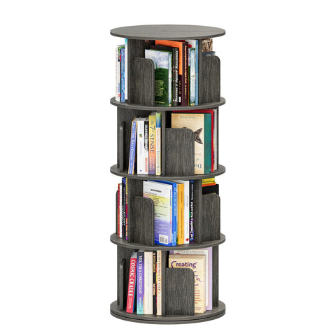 APPOLYN 4 Tier Rotating Bookshelf, 360 Display Spinning Bookcase, Black Oak