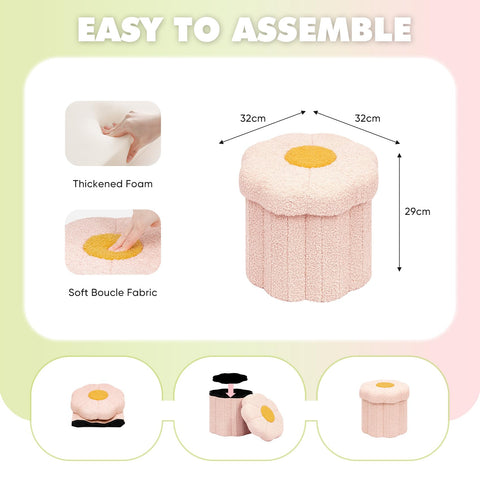 Bonlife Flower Shape Ottoman with Lid, Folding Footrest, Small Storage Box
