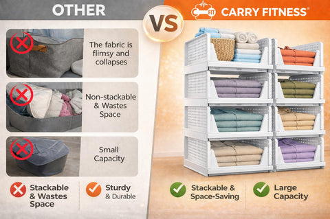 Carry Fitness 4 Pack Foldable Wardrobe Storage Organiser | Space Saving Foldable Drawer For Bedroom, Kitchen & Office
