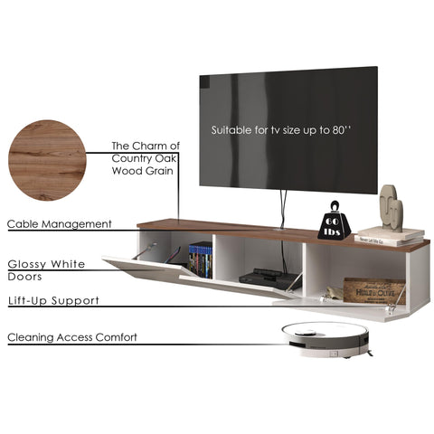 ATELIER MOBILI Floating TV Stand, Modern White TV Console, 63 Inch, Living Room Entertainment Center
