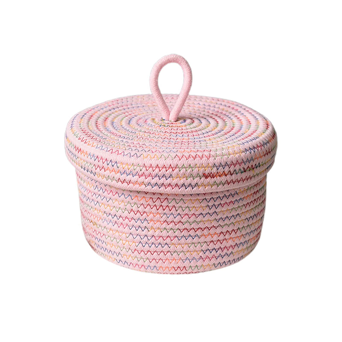 Round Cotton Rope Storage Basket with Lid, Round Multipurpose Cotton Woven Basket with Lid Large Capacity Storage Pot Organizer Container for Small