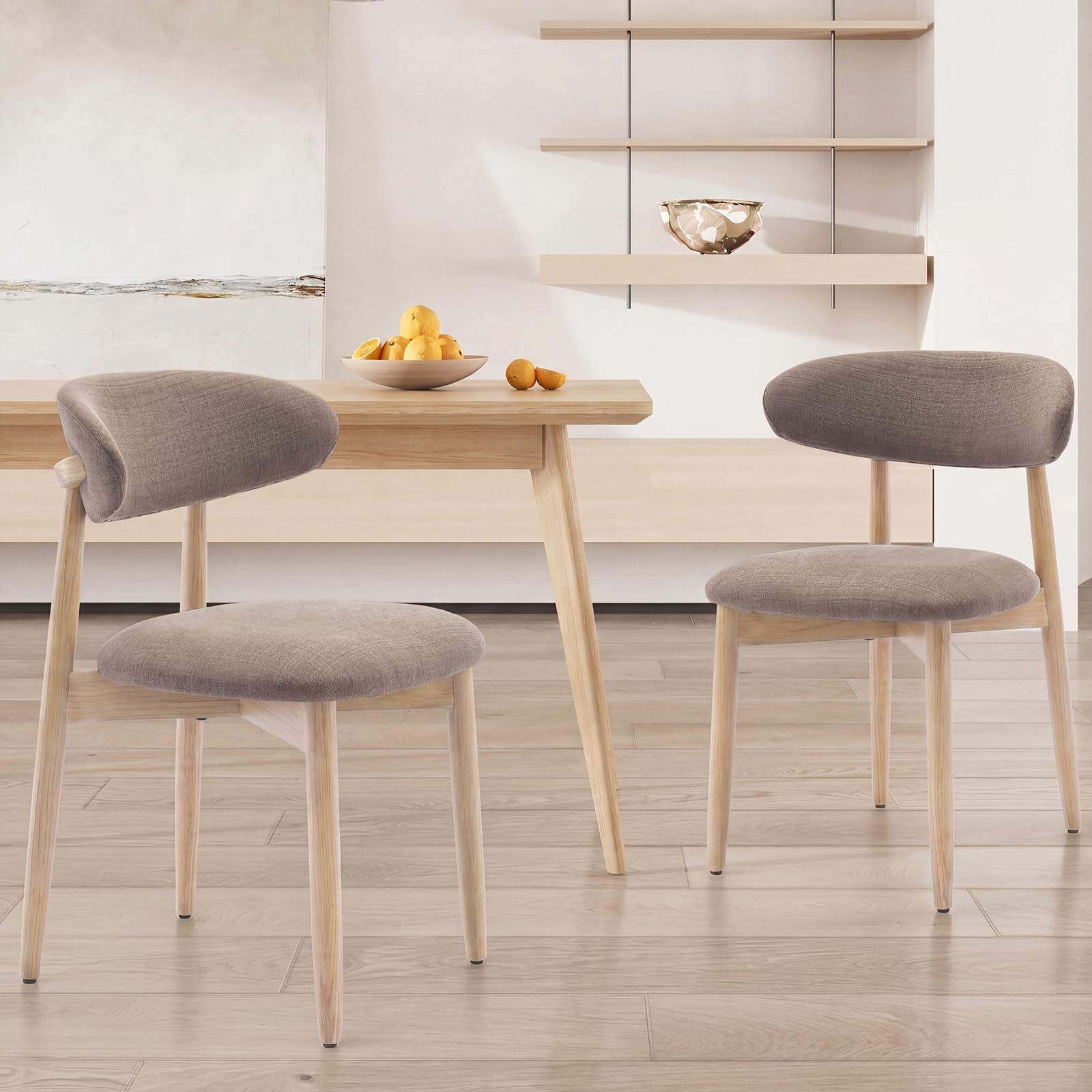 COLAMY Modern Dining Chairs Set with Wooden Legs – Upholstered Fabric Dining Room Chairs with Curved Backrest, Soft Cushion Seat