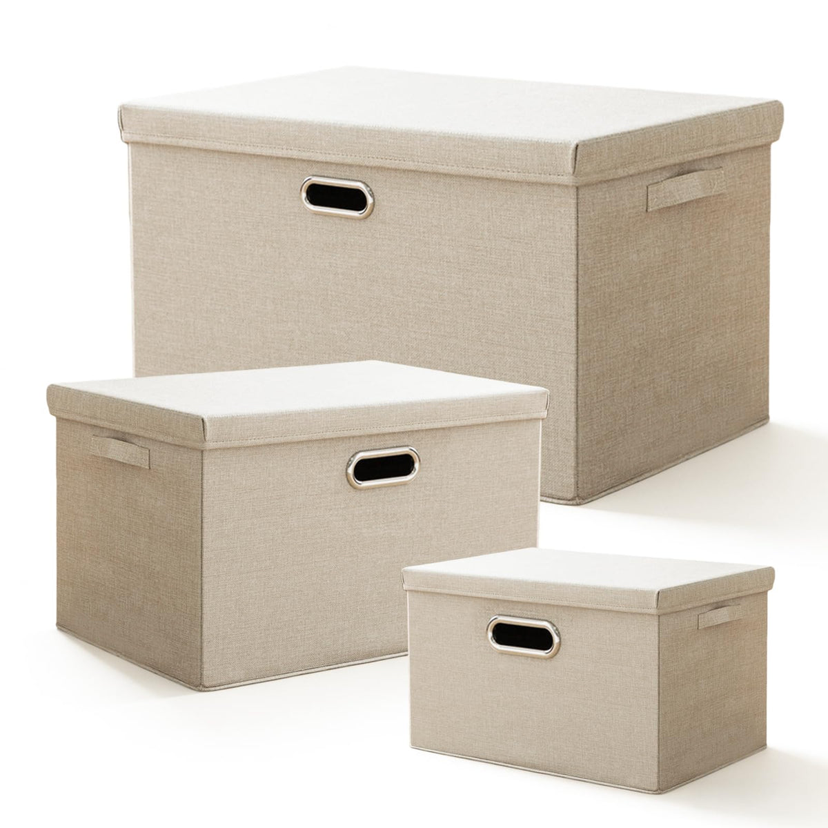 CHUNGG 3 PCS Large Fabric Storage Boxes with Lid, Wardrobe Organiser Cube Boxes with Handle with Lids