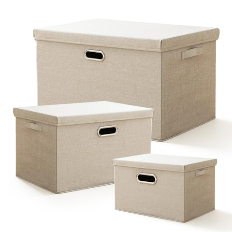 CHUNGG 3 PCS Large Fabric Storage Boxes with Lid, Wardrobe Organiser Cube Boxes with Handle with Lids