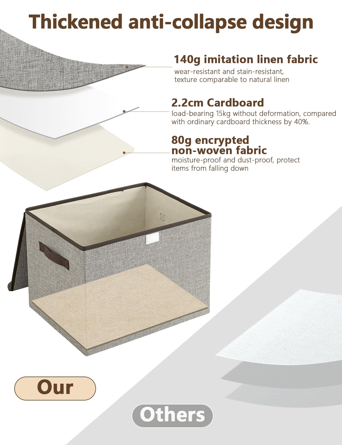 Bagnizer Small Collapsible Storage Boxes with Lids & Handles 3PCS