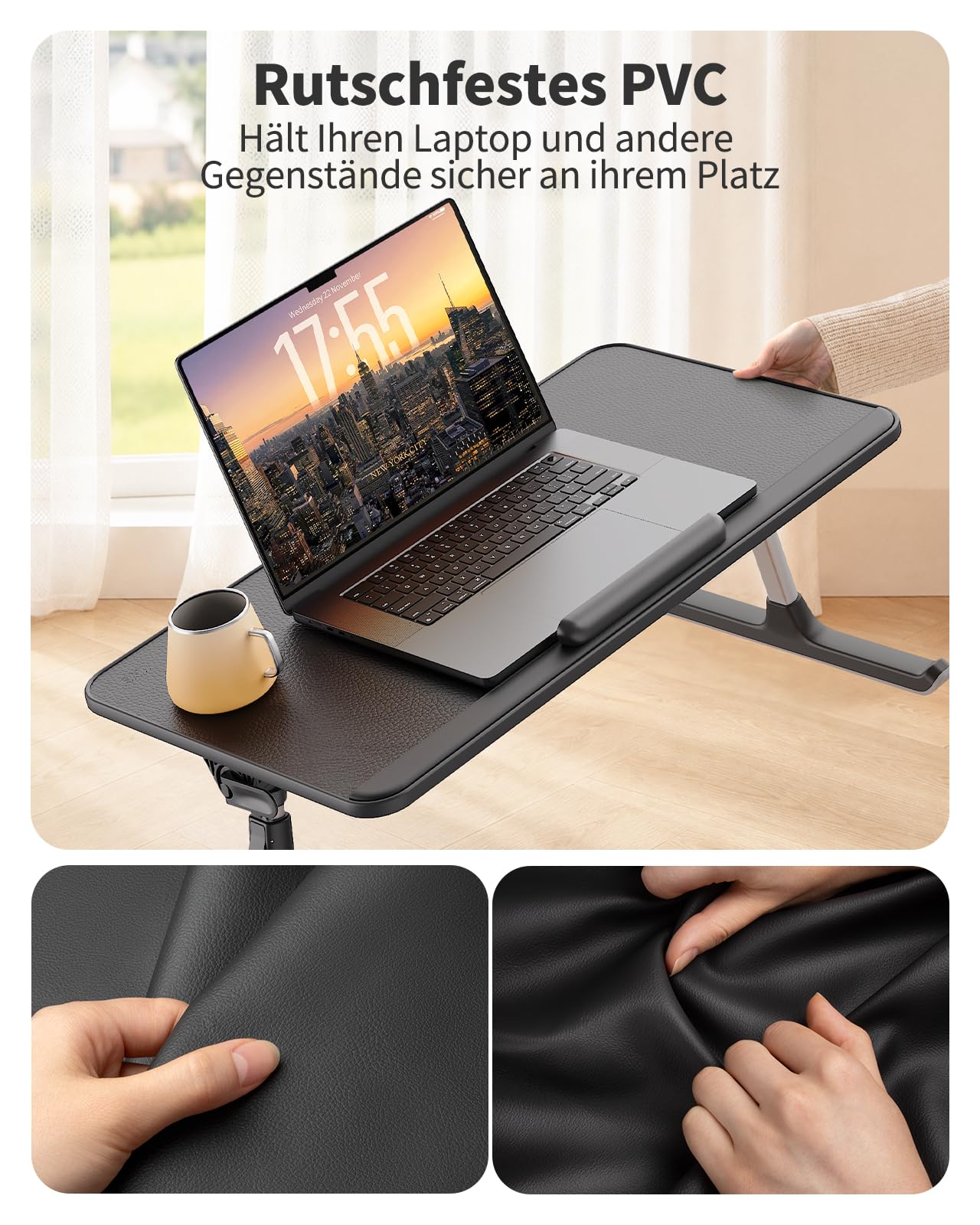 SAIJI Non-Slip Leather Lap Desk Laptop Bed Tray Table, Laptop Stand for Bed