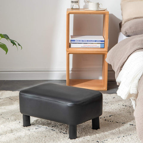 YMYNY 42CM Footstool, Small Foot Stool with Stable Wooden Legs, Modern PU Leather Footrest, Change Shoes Stool for Living Room