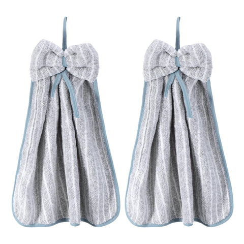sourcing map 2Pcs Bow Hand Towels with Hanging Loop, 14.2" x 11.8" Soft Coral Fleece Microfiber Bowknot Hanging Hand Dry Towels Quick Dry and