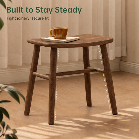 100% Oak Solid Wood Dressing Stool with Curved Seat, Walnut Vanity Stool