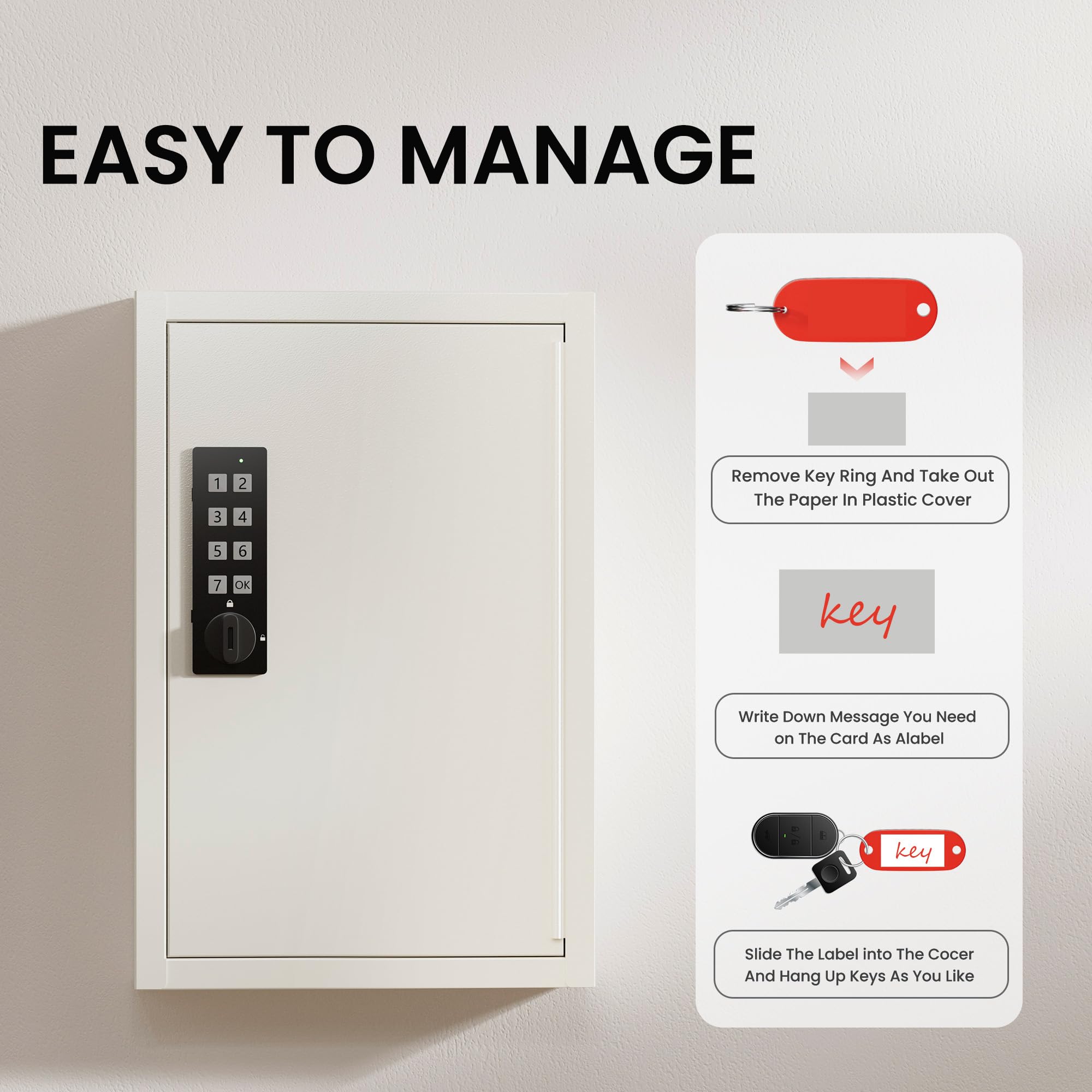 Grimtron Electronic 40 Key Safe Wall Mounted, Beige Key Lock Box With Code