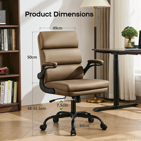 LukkDys Executive Office Chair with Flip-Up Armrests, 3-Stage Lumbar Support, Ergonomic Mid Back PU Leather Swivel Chair