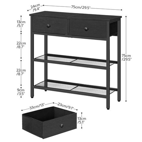 HOOBRO Console Table, Slim Console Table with 2 Non-woven Drawers, Hallway Table with Storage, Slim Sofa Table for Small Spaces, Living Room