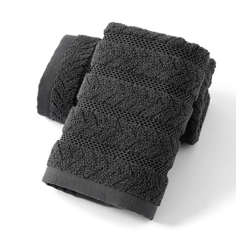 sense gnosis Grey Hand Towel Set of 2 Soft Ribbed Striped Jacquard Pattern 100% Cotton Absorbent Luxury Decorative Towel for Bathroom 13 x 29 Inch