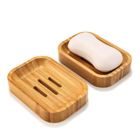 GUANJUNE Pack of 2 Natural Wood Bamboo Soap Dish Holder for Bathroom Kitchen Sponges Accessories Storage