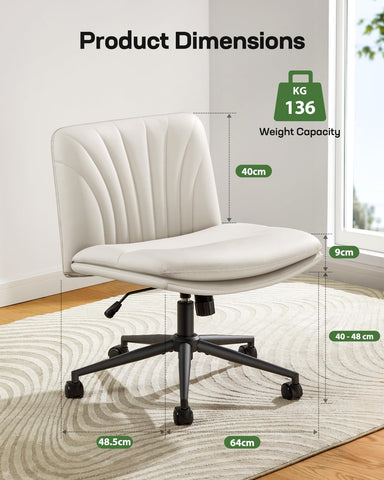 Marsail Vanity Desk Chair with Wheels, Leather Cross Legged office Chair, Height Adjustable Swivel Office Chair for Home Office Makeup Tea Time