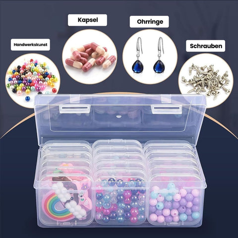 LEMIKKLE 2 PCS Craft Box Organiser - 32 PCS Small Plastic Boxes with Hinged Lid for Diamond Art Storage, Toys, Arts, Crafts, Beads, Small Parts
