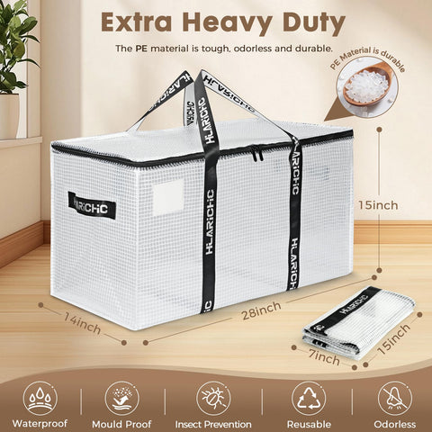 Hilarichic Heavy Duty Moving Bags 97L - Extra Large Storage Bags for Clothes with Strong Zipper & Comfortable Handles, Packing Boxes for Moving House
