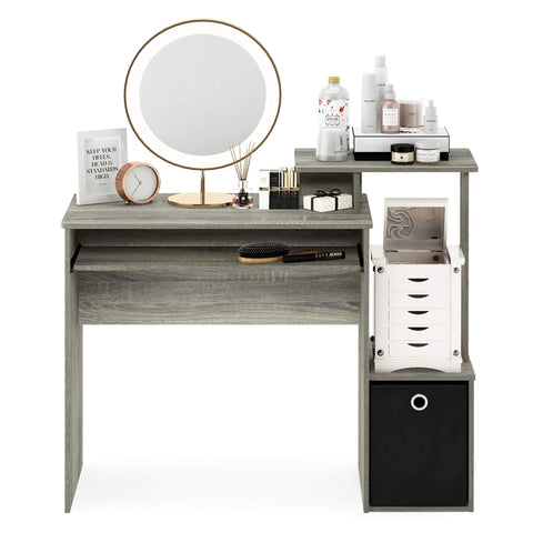 Furinno ECON Desk, Gaming Desk with Keyboard Tray, Computer Desk, Office Desk with Side Shelves and Storage Bin for Home Office, Study Room, Dorm