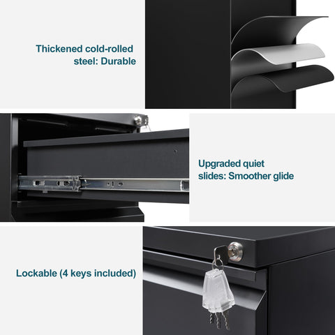 LVSTEEL Mobile Filing Cabinet, Under Desk 4-Drawer Lockable Cabinet with Wheels, Filing Cabinets for Home Office, Pre-Assembled, Black
