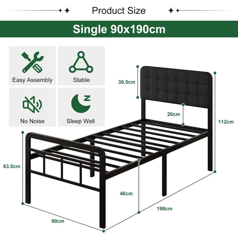 EMODA 3ft Single Bed Frame with Upholstered Headboard and Footboard