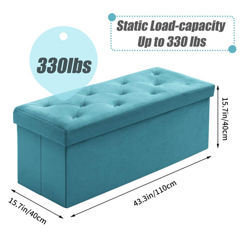 BRIAN & DANY Folding Storage Ottoman Bench, Velvet Large Ottoman Storage Box for Living Room and Bedroom 110 x 40 x 40 cm - Teal